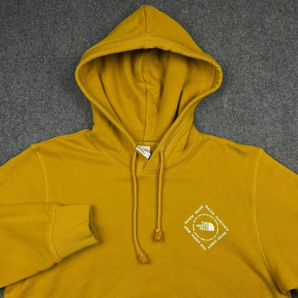 The North Face Hoodie Mens S Yellow ReNew ReUse Graphic Eco-Friendly Sweatshirt